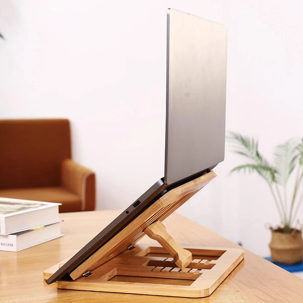 1-Piece Foldable Bamboo Laptop Stand with Adjustable Angles