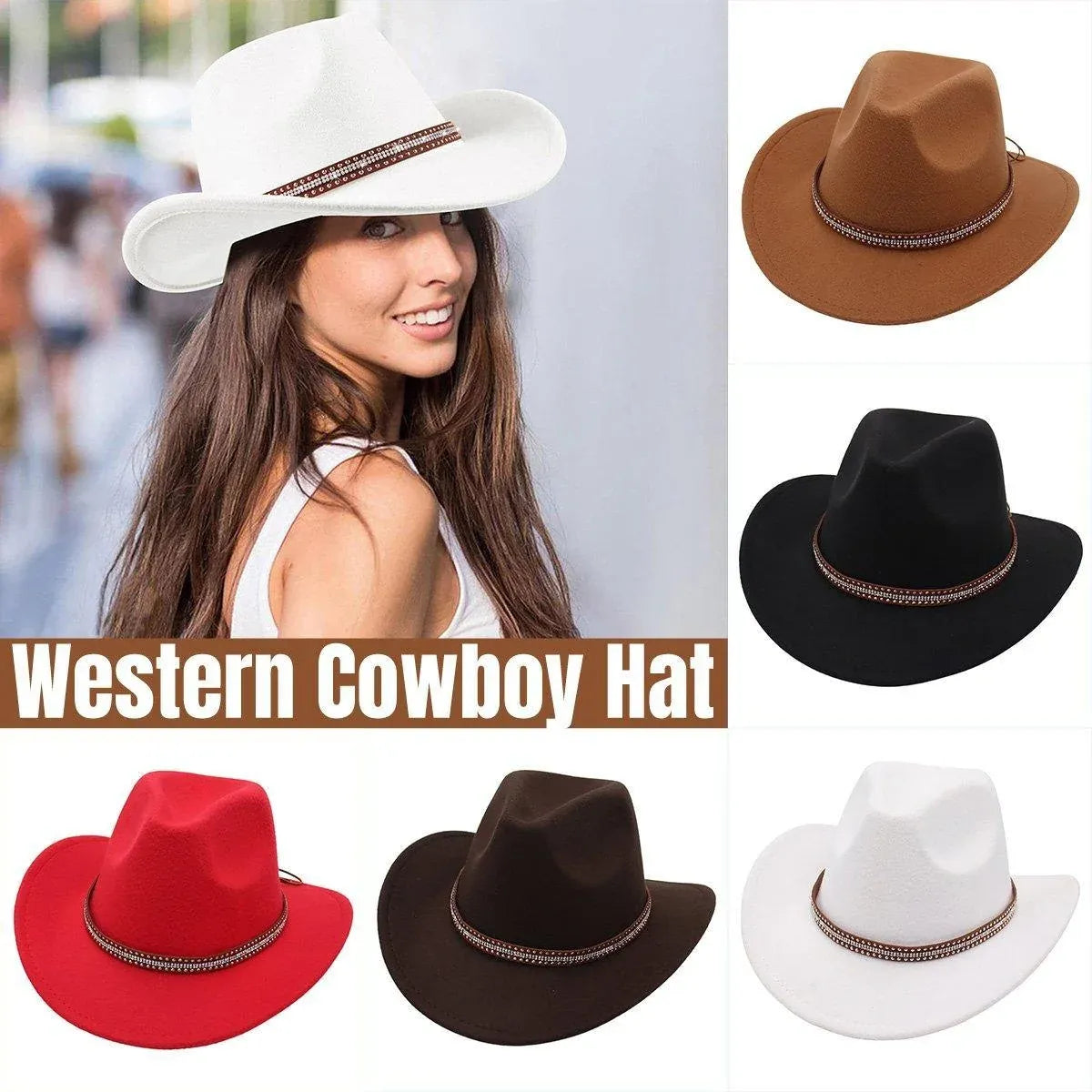 Western Cowboy Hat American Wool Felt Jazz Hat for Men Women Upside Down Top Hat - Black