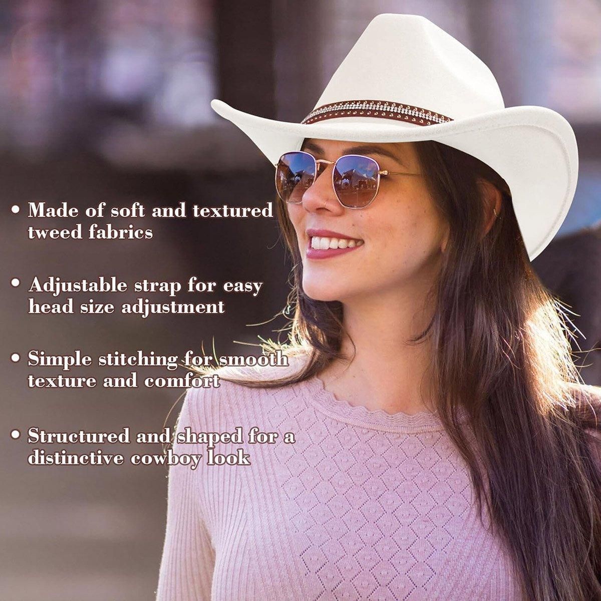 Western Cowboy Hat American Wool Felt Jazz Hat for Men Women Upside Down Top Hat - Black