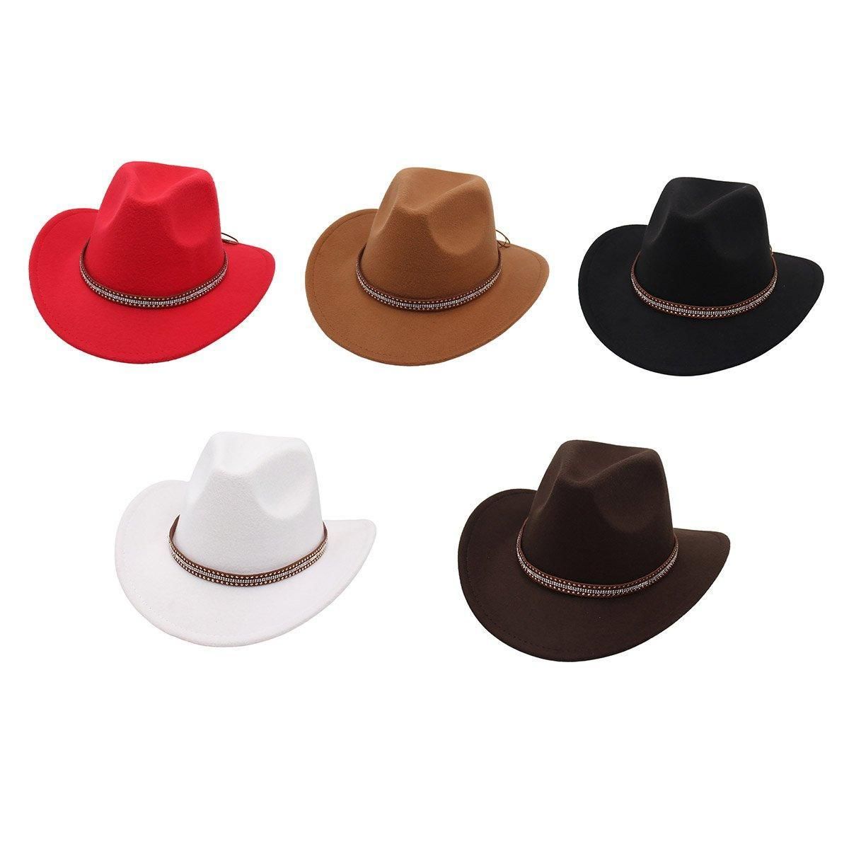 Western Cowboy Hat American Wool Felt Jazz Hat for Men Women Upside Down Top Hat - Khaki
