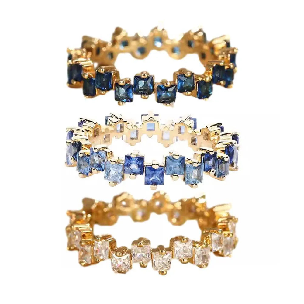 Square Design 1.2ct Simulated Diamond Women Engagement Ring Rose Gold Plated - Dark Blue-Size 8
