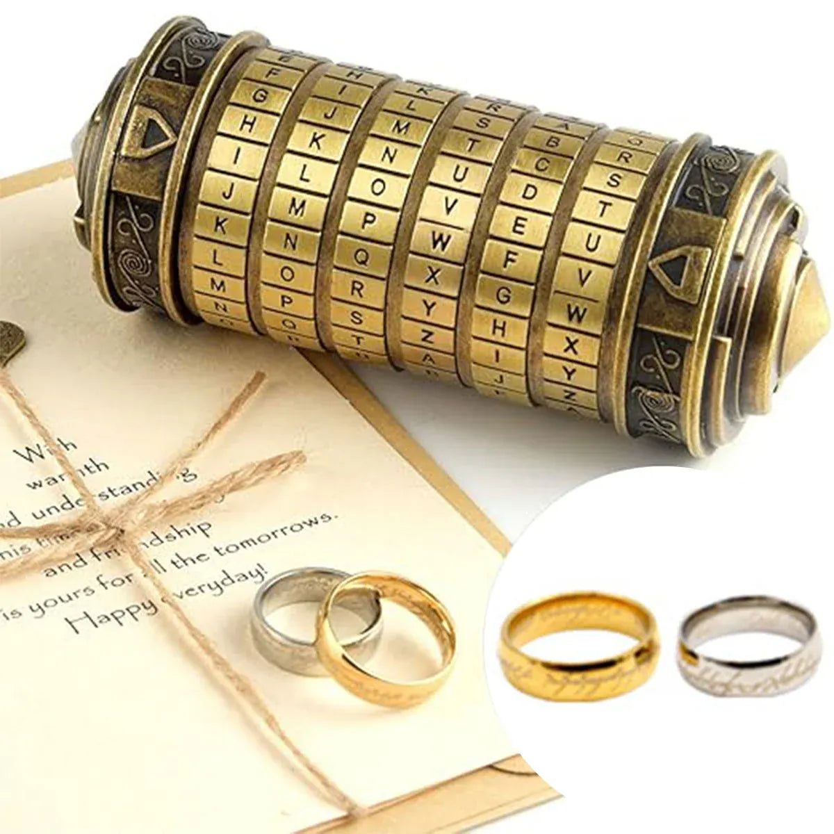 Da Vinci Code Lock Cylinder Vintage Puzzle Box Secret Compartment Bronze Style