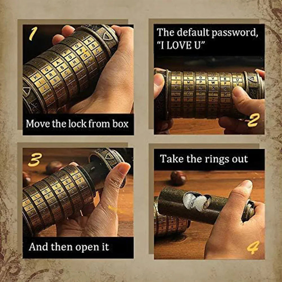 Da Vinci Code Lock Cylinder Vintage Puzzle Box Secret Compartment Bronze Style