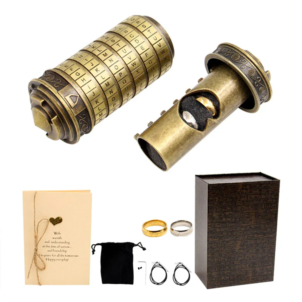 Da Vinci Code Lock Cylinder Vintage Puzzle Box Secret Compartment Bronze Style
