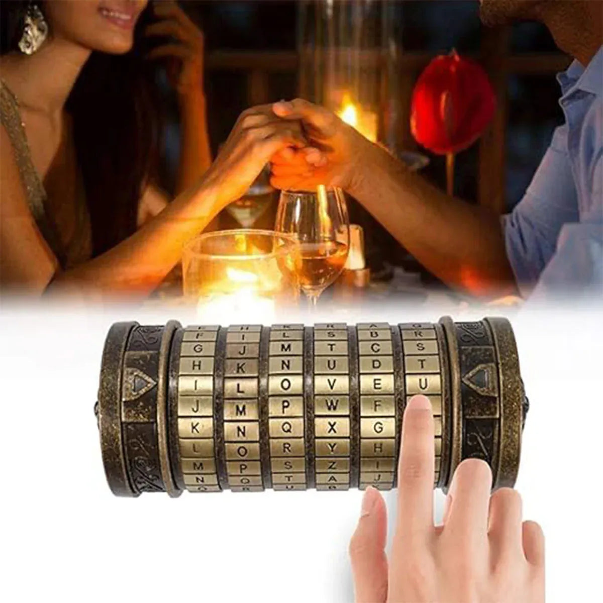 Da Vinci Code Lock Cylinder Vintage Puzzle Box Secret Compartment Bronze Style
