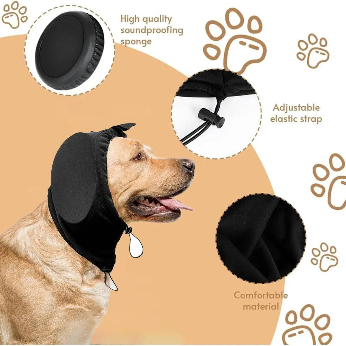 Black Adjustable Dog Ear Muffs Noise Reducing Pet Headwrap Protective Ear Cover - L