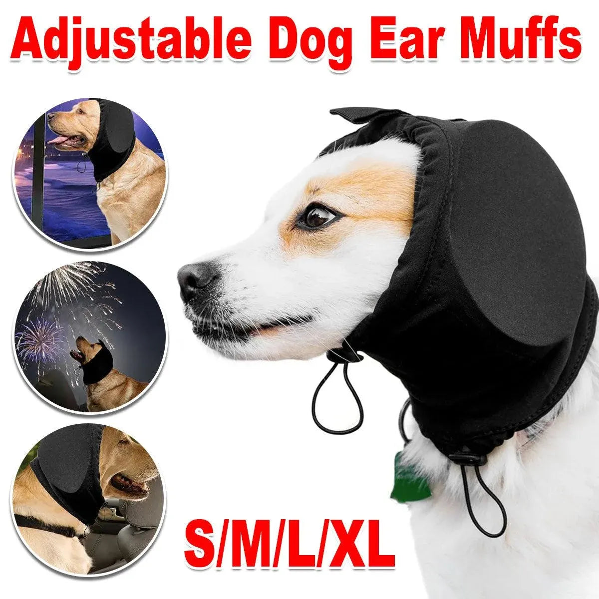 Black Adjustable Dog Ear Muffs Noise Reducing Pet Headwrap Protective Ear Cover - S