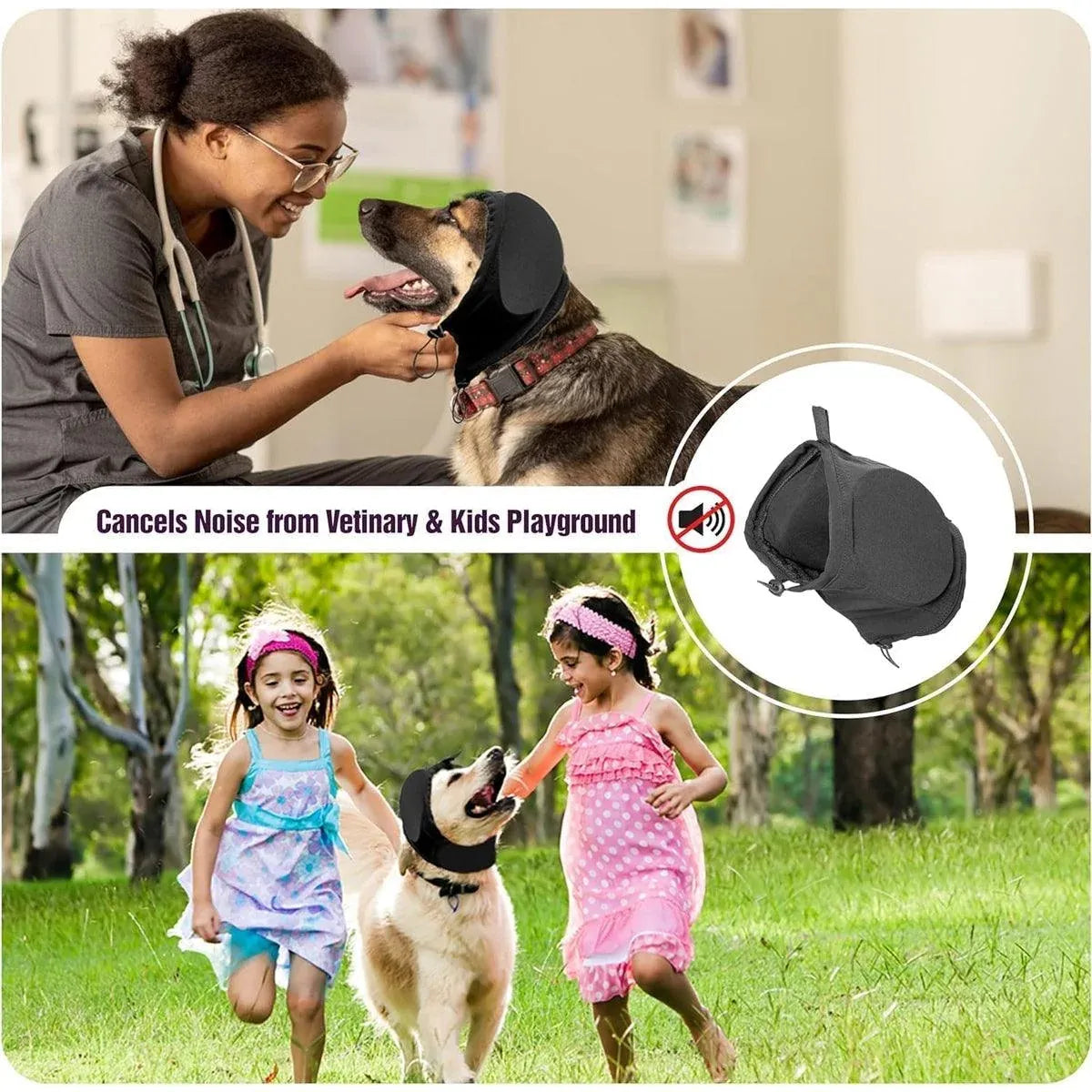 Black Adjustable Dog Ear Muffs Noise Reducing Pet Headwrap Protective Ear Cover - XL
