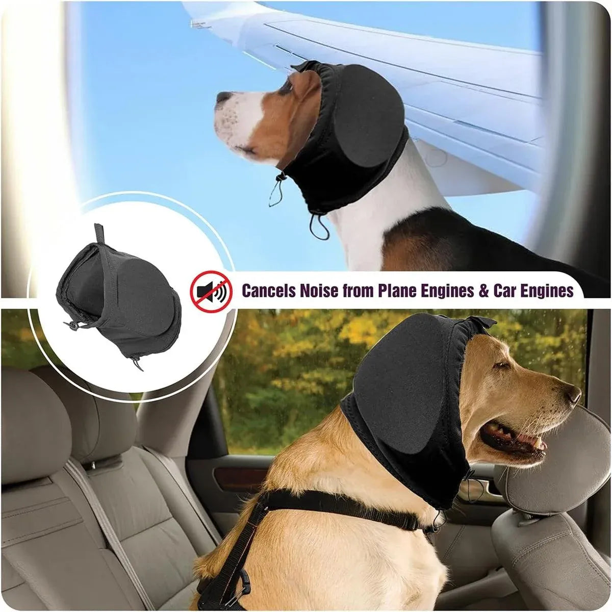 Black Adjustable Dog Ear Muffs Noise Reducing Pet Headwrap Protective Ear Cover - XL