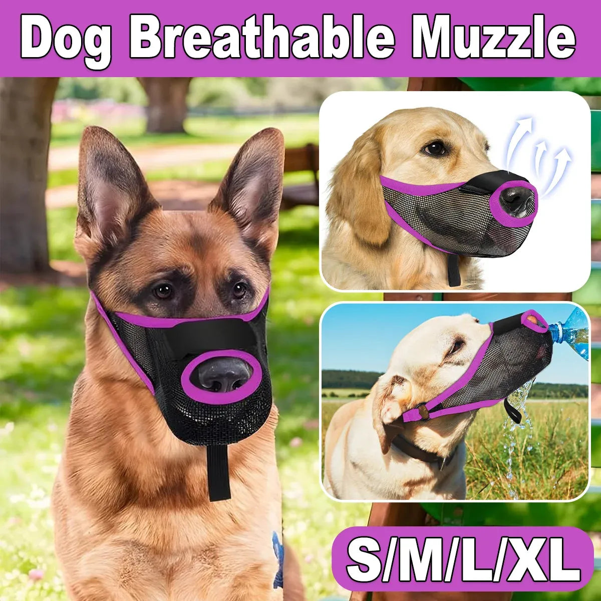 Pet Dog Breathable Lightweight Muzzle Face Mask Prevent Dogs Biting People Use - L