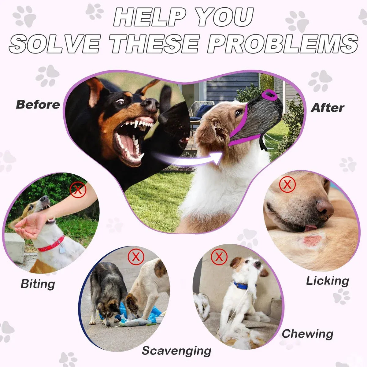 Pet Dog Breathable Lightweight Muzzle Face Mask Prevent Dogs Biting People Use - L