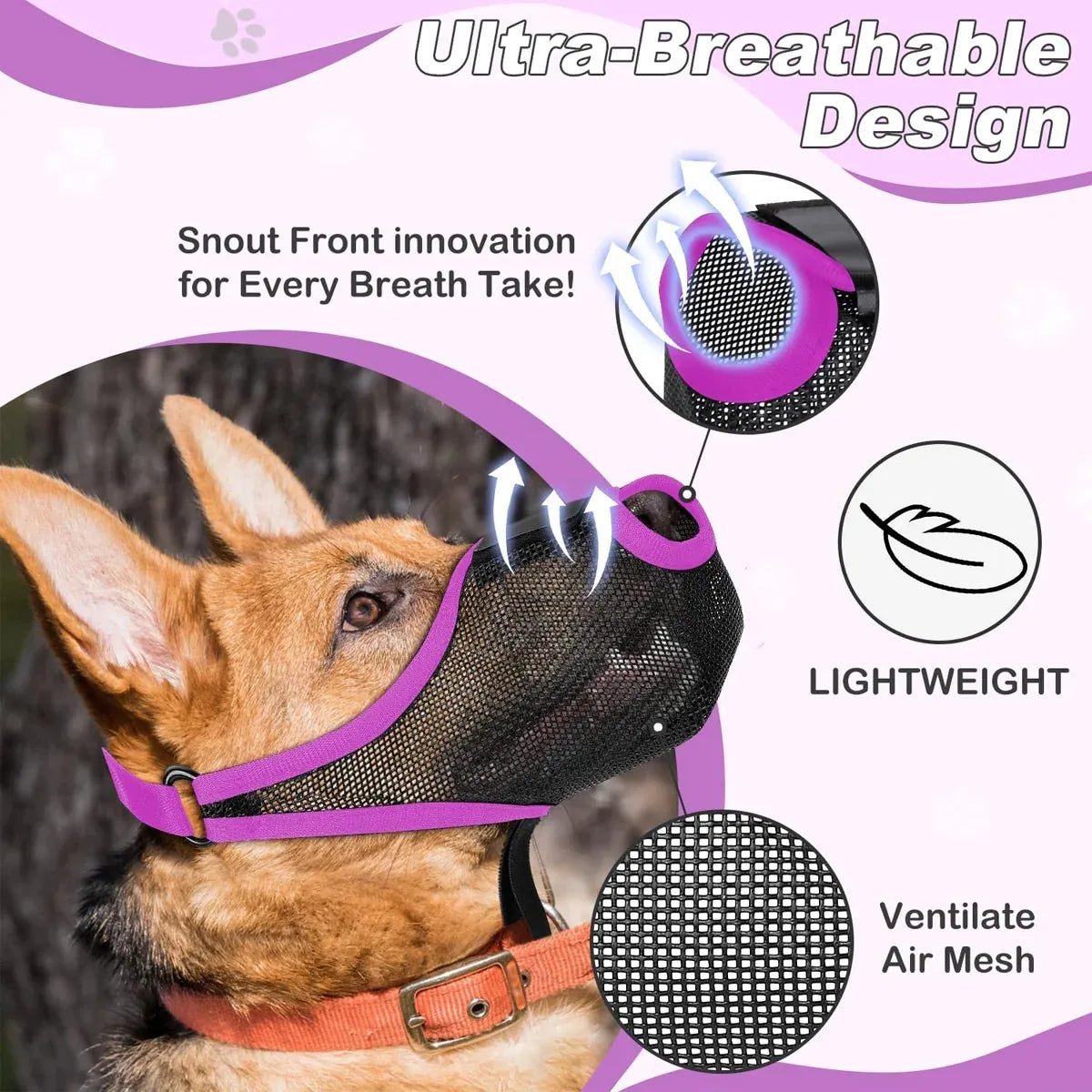 Pet Dog Breathable Lightweight Muzzle Face Mask Prevent Dogs Biting People Use - L