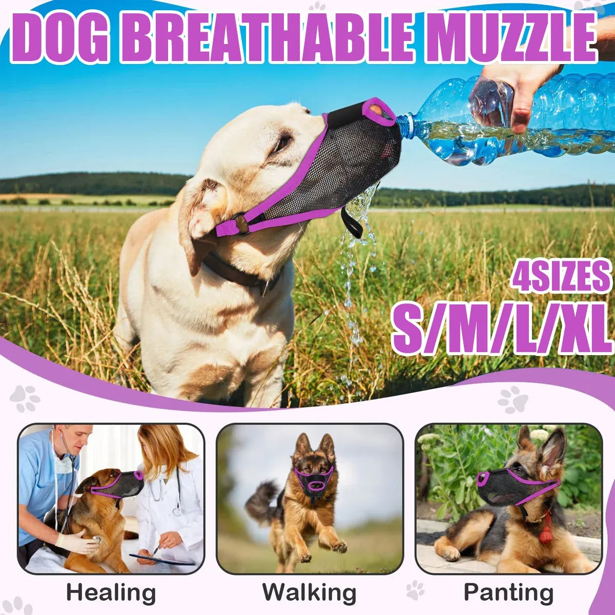 Pet Dog Breathable Lightweight Muzzle Face Mask Prevent Dogs Biting People Use - M