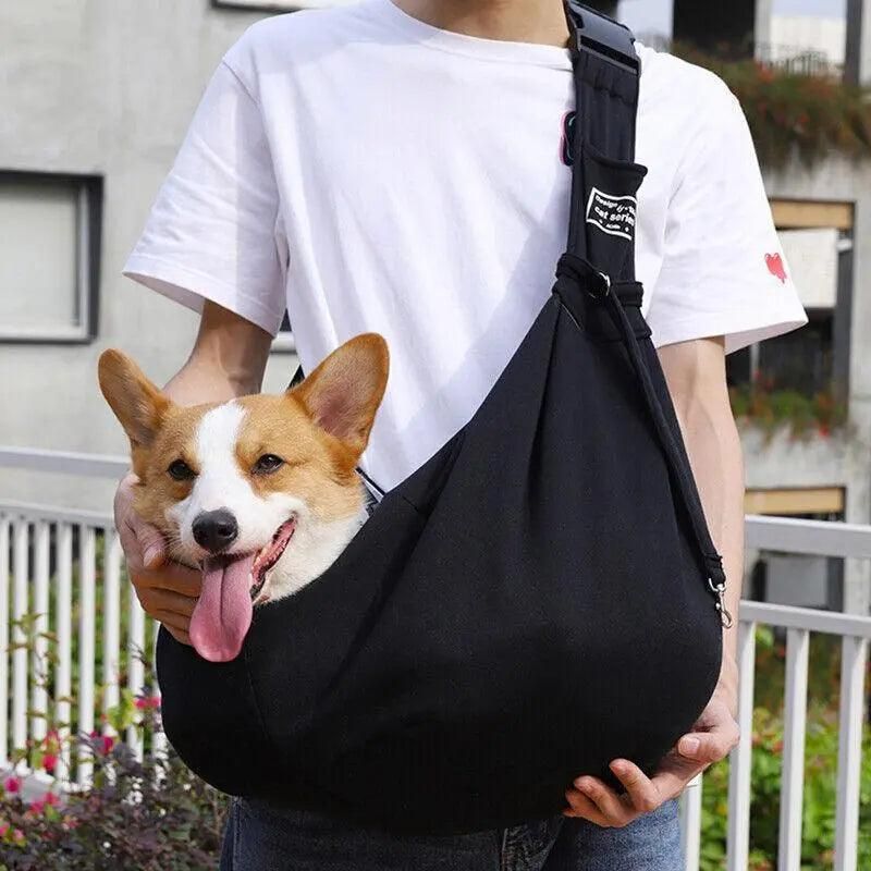 Portable Pet Sling Carrier Shoulder Bag for Small Dogs and Cats Travel Outdoor - Black