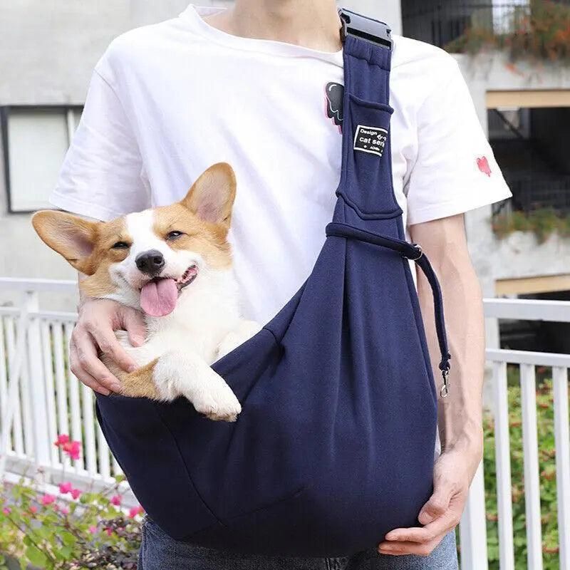Portable Pet Sling Carrier Shoulder Bag for Small Dogs and Cats Travel Outdoor - Black