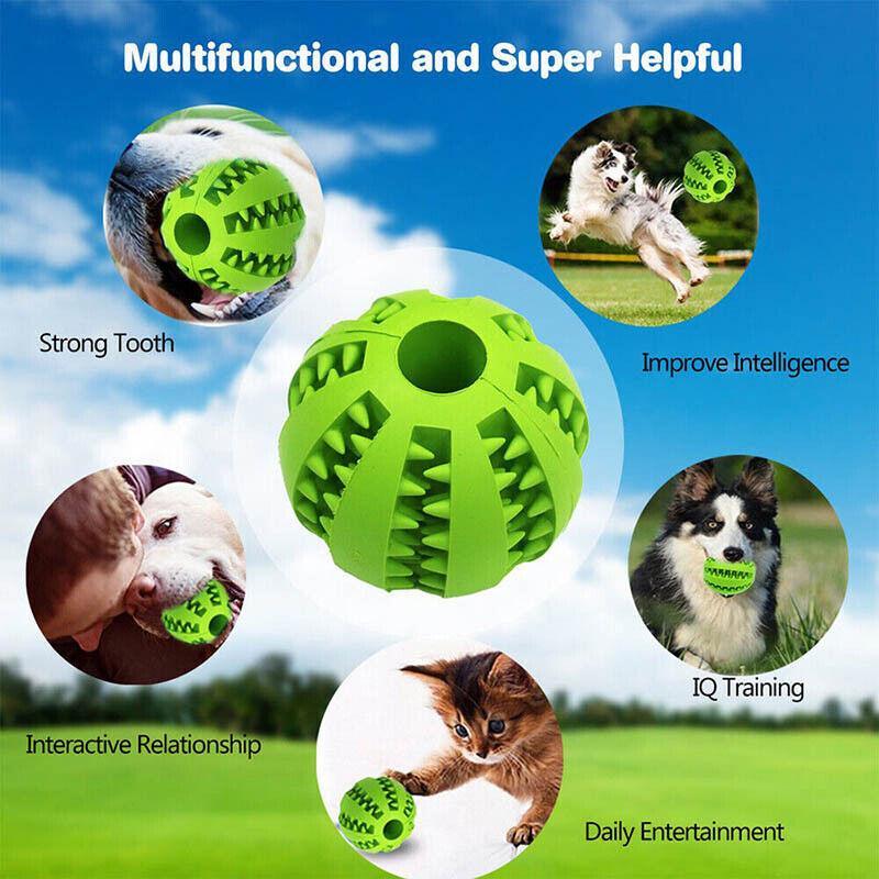 Dog Chew Toy Rubber Ball Treat Dispenser Dental Cleaning Training Play Ball - Red Spherical (Large)