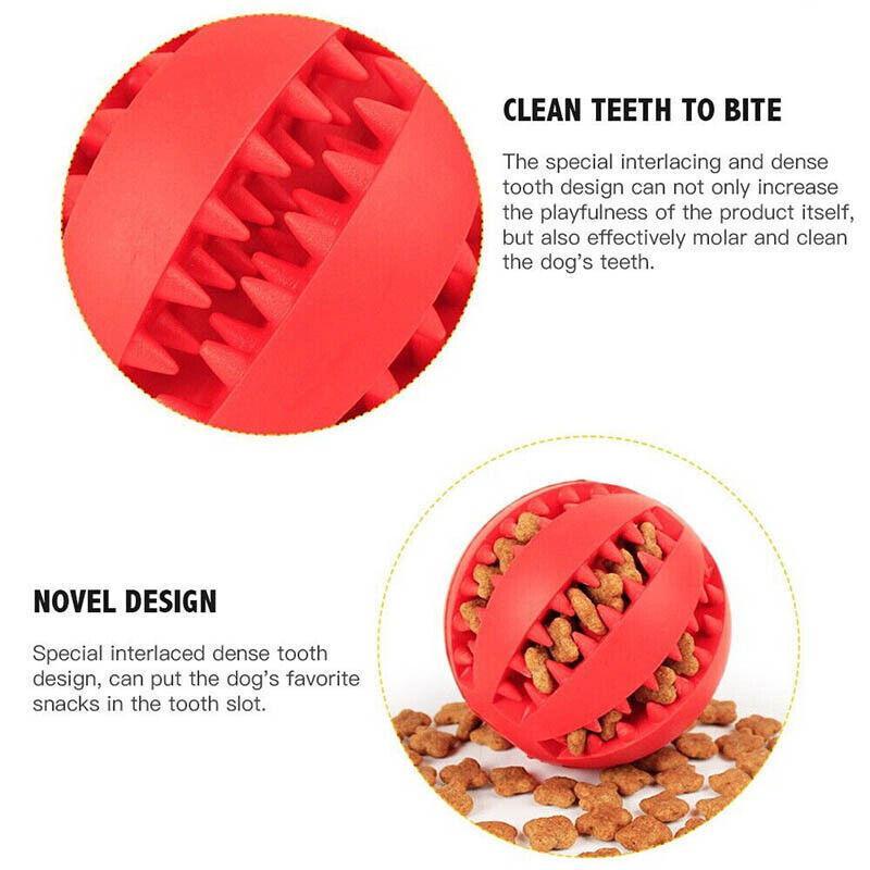 Dog Chew Toy Rubber Ball Treat Dispenser Dental Cleaning Training Play Ball - Red Spherical (Small)