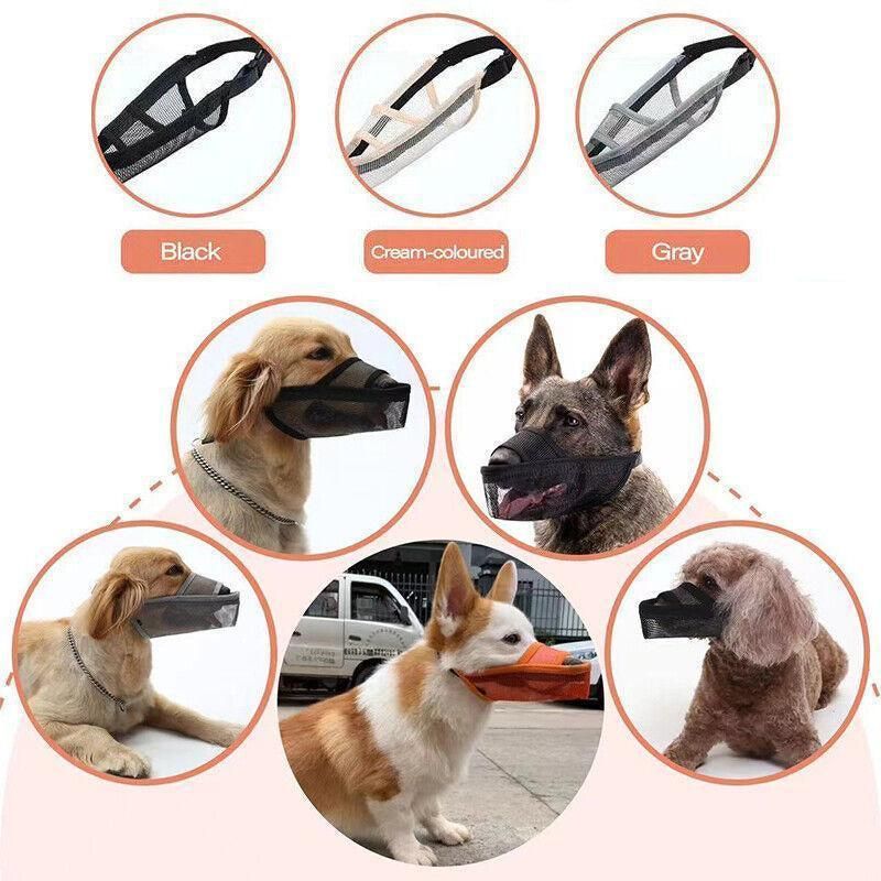 Adjustable XL Size Pet Dog Mask Mouth Muzzle Anti Barking Bite Stop Chewing Mask - Grey