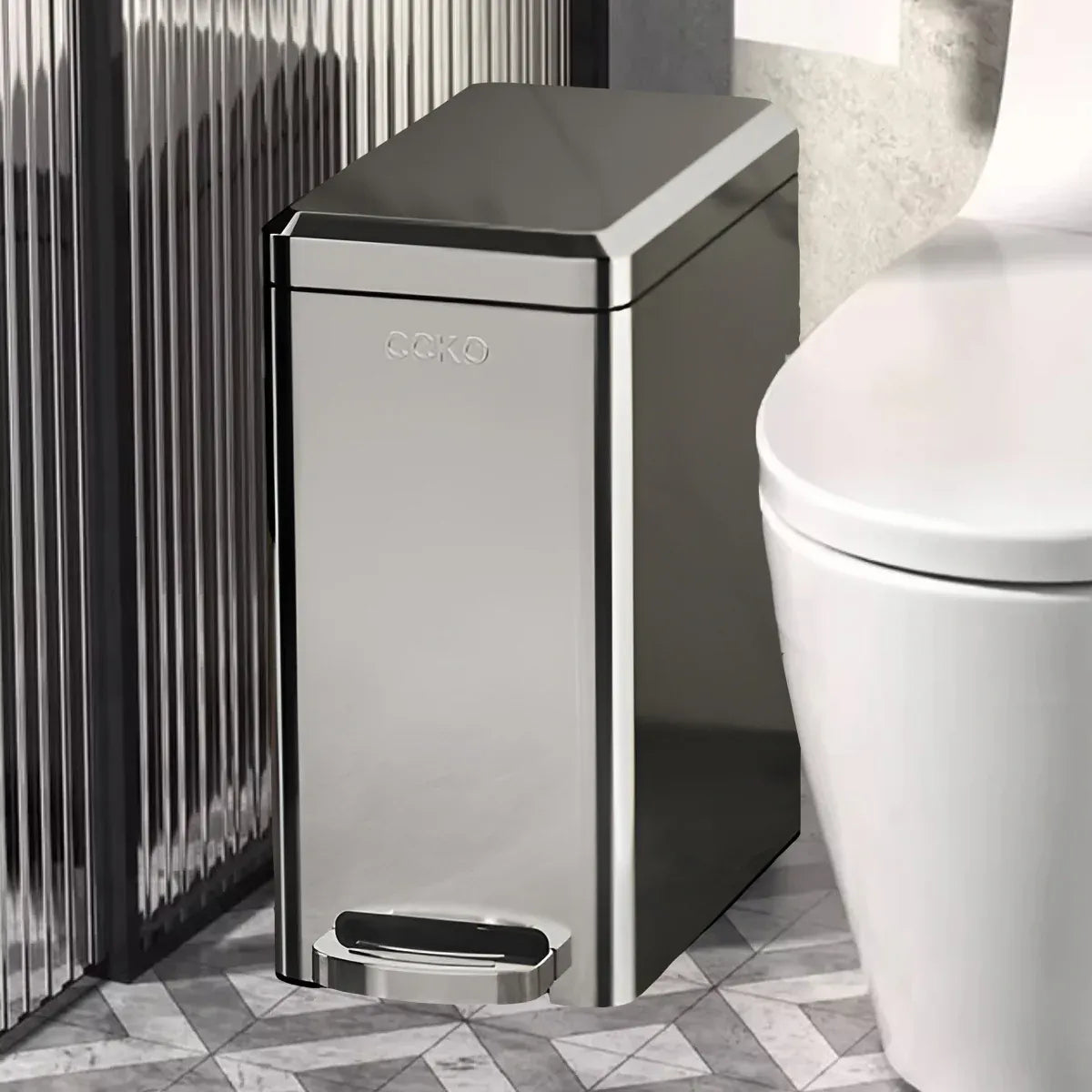 Kitchen Trash Can 9L Household Pedal Bin with Lid Large Capacity Waste Bucket - Tungsten Steel