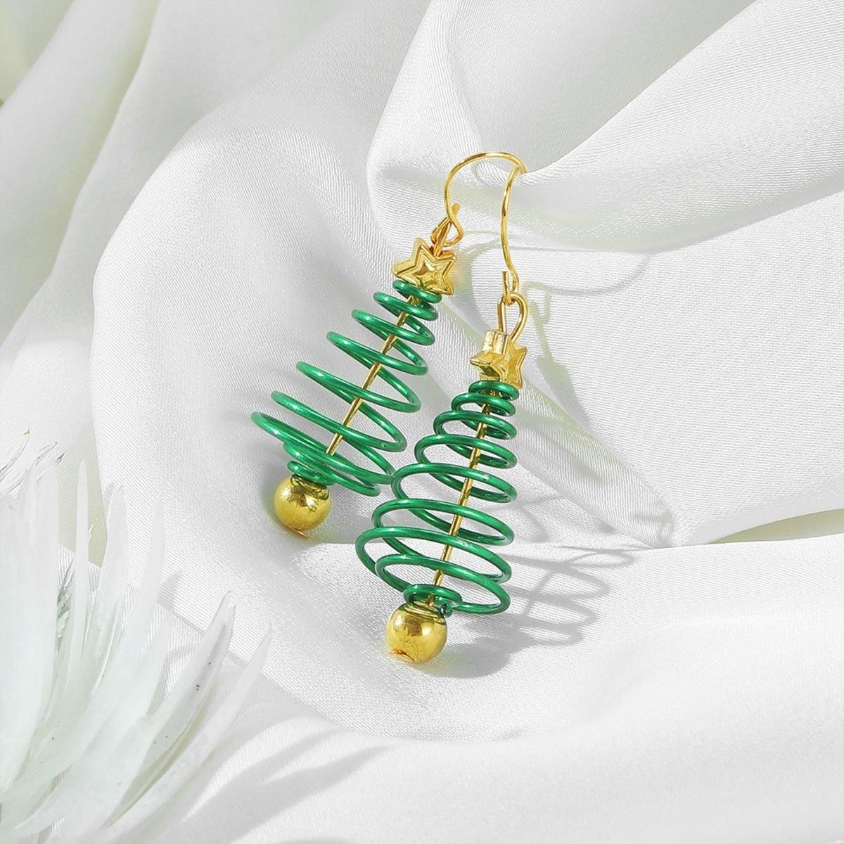 Festive Green Christmas Tree Earrings Holiday Jewelry for Women Gift Accessory