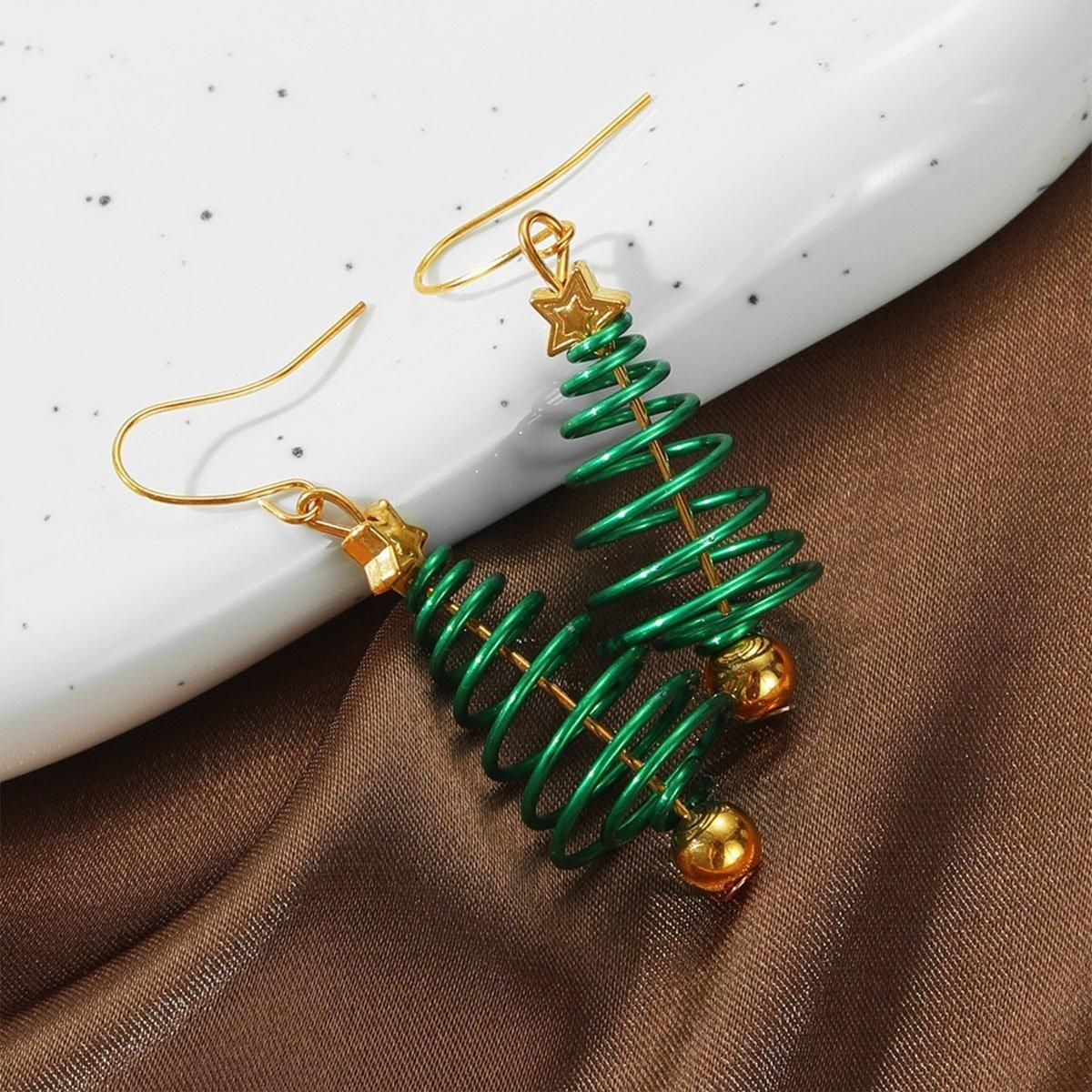 Festive Green Christmas Tree Earrings Holiday Jewelry for Women Gift Accessory
