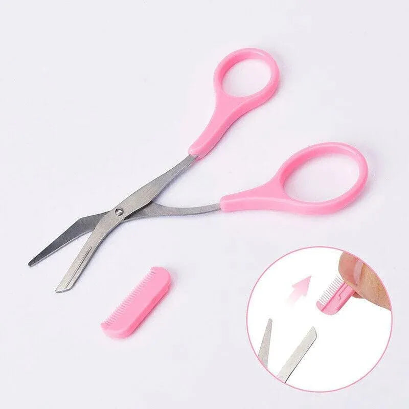 Eyebrow Scissors with Comb Stainless Steel Makeup Trimmer Beauty Tool 3 Colours - White (Eyebrow Razor + Scissor)