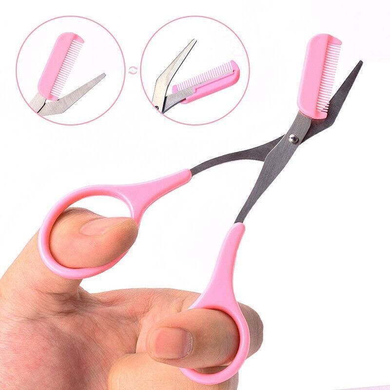 Eyebrow Scissors with Comb Stainless Steel Makeup Trimmer Beauty Tool 3 Colours - White (Eyebrow Razor + Scissor)