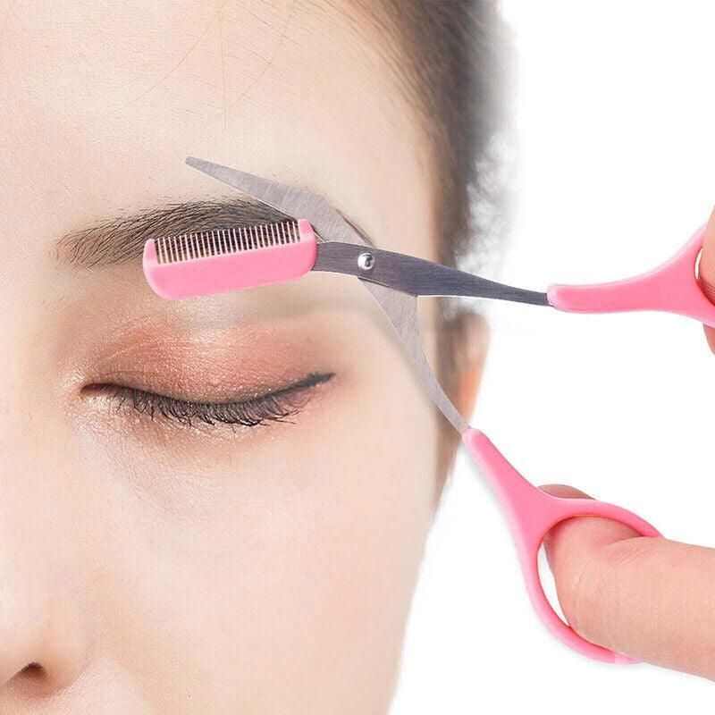 Eyebrow Scissors with Comb Stainless Steel Makeup Trimmer Beauty Tool 3 Colours - White (Eyebrow Razor + Scissor)