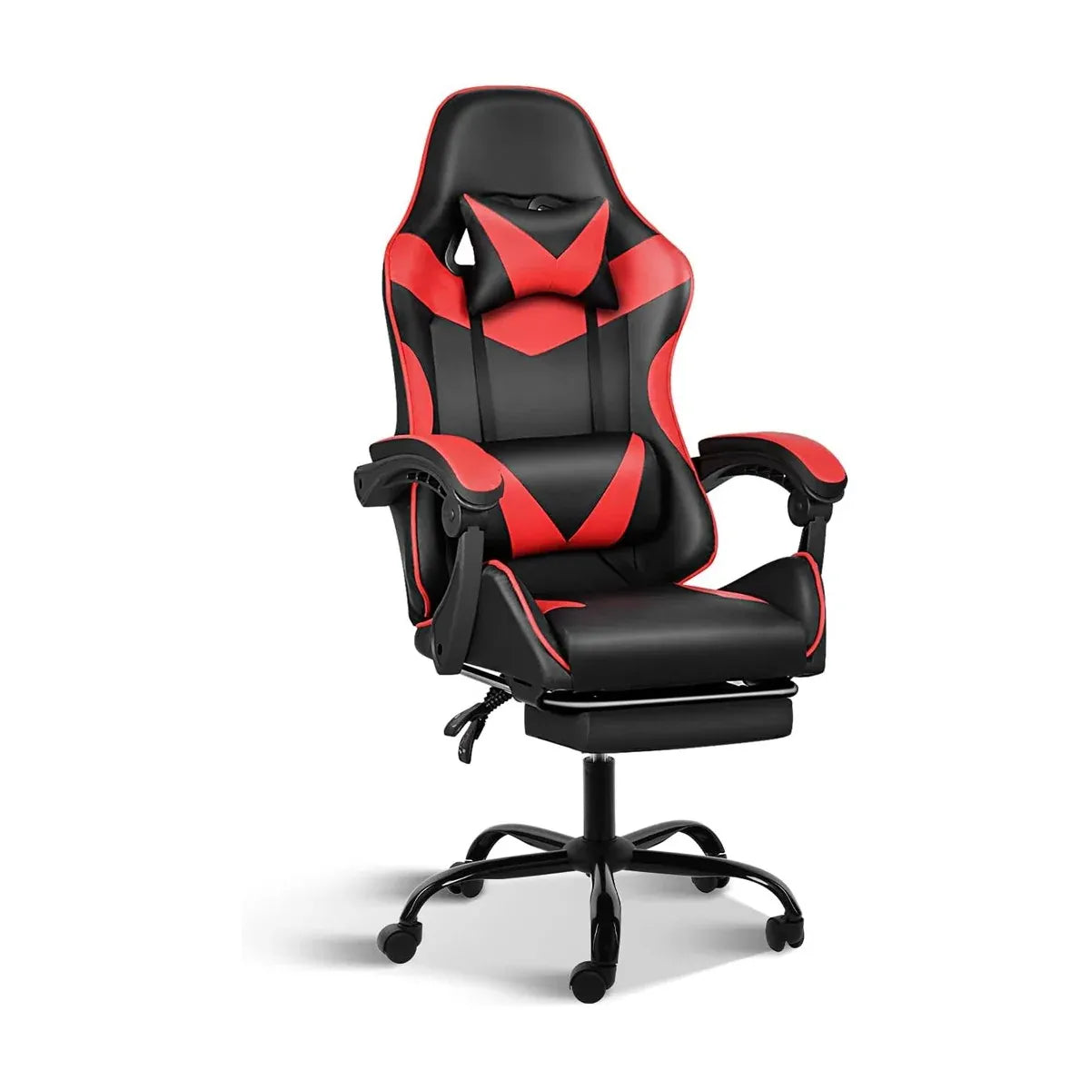 Black and Red Gaming Chair with Footrest and Lumbar Support