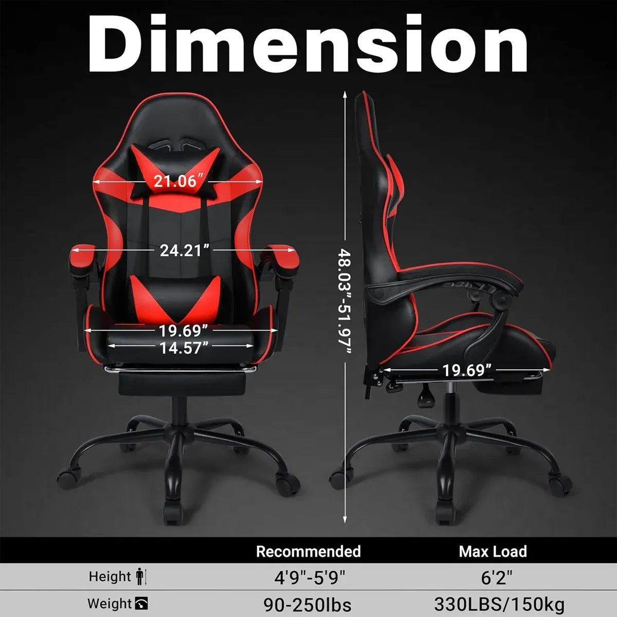 Black and Red Gaming Chair with Footrest and Lumbar Support
