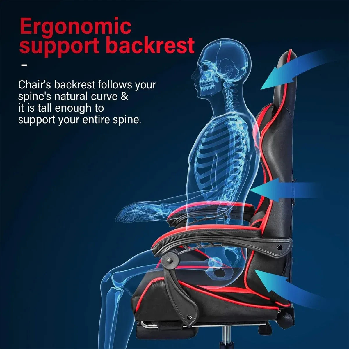 Black and Red Gaming Chair with Footrest and Lumbar Support