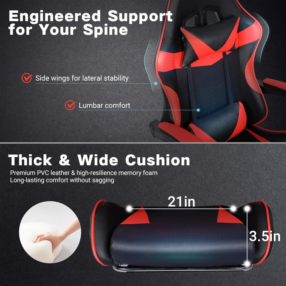 Black and Red Gaming Chair with Footrest and Lumbar Support
