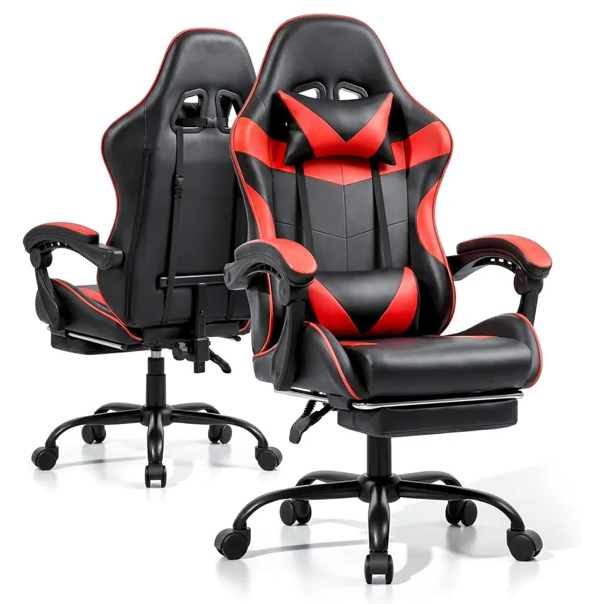 Black and Red Gaming Chair with Footrest and Lumbar Support
