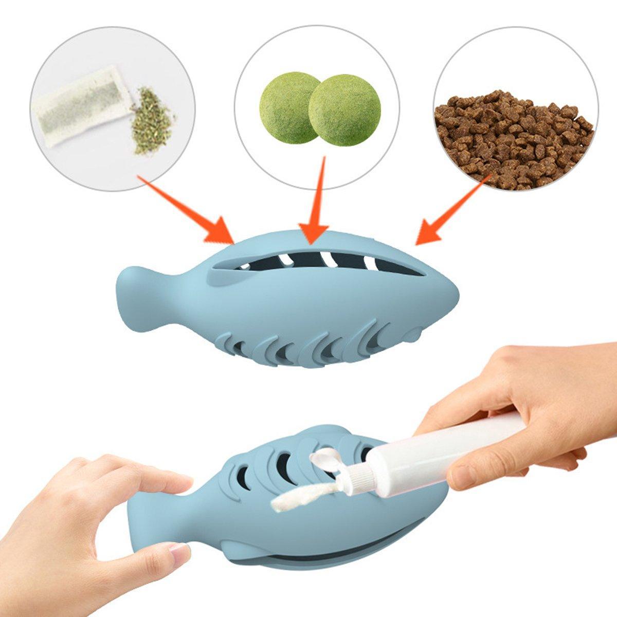 Interactive Cat Toys Fish Leaky Food Dispenser Fun Pet Play Chew Toy Durable - Green