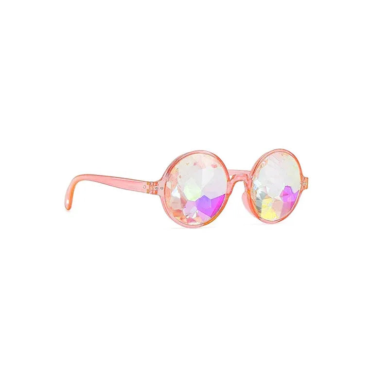 Festival Rave Kaleidoscope Glasses Prism Lens Crystal Effect Party Sunglasses - Pink