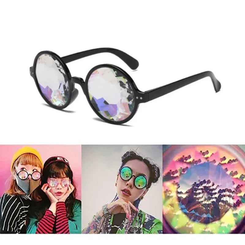 Festival Rave Kaleidoscope Glasses Prism Lens Crystal Effect Party Sunglasses - Pink