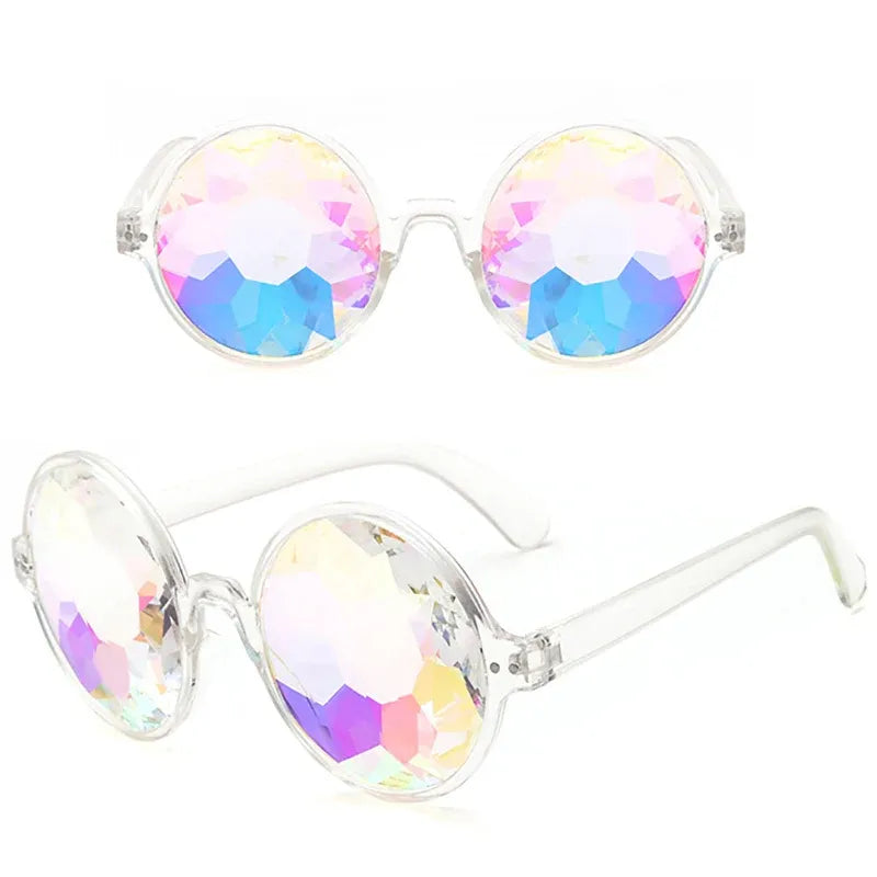 Festival Rave Kaleidoscope Glasses Prism Lens Crystal Effect Party Sunglasses - Pink