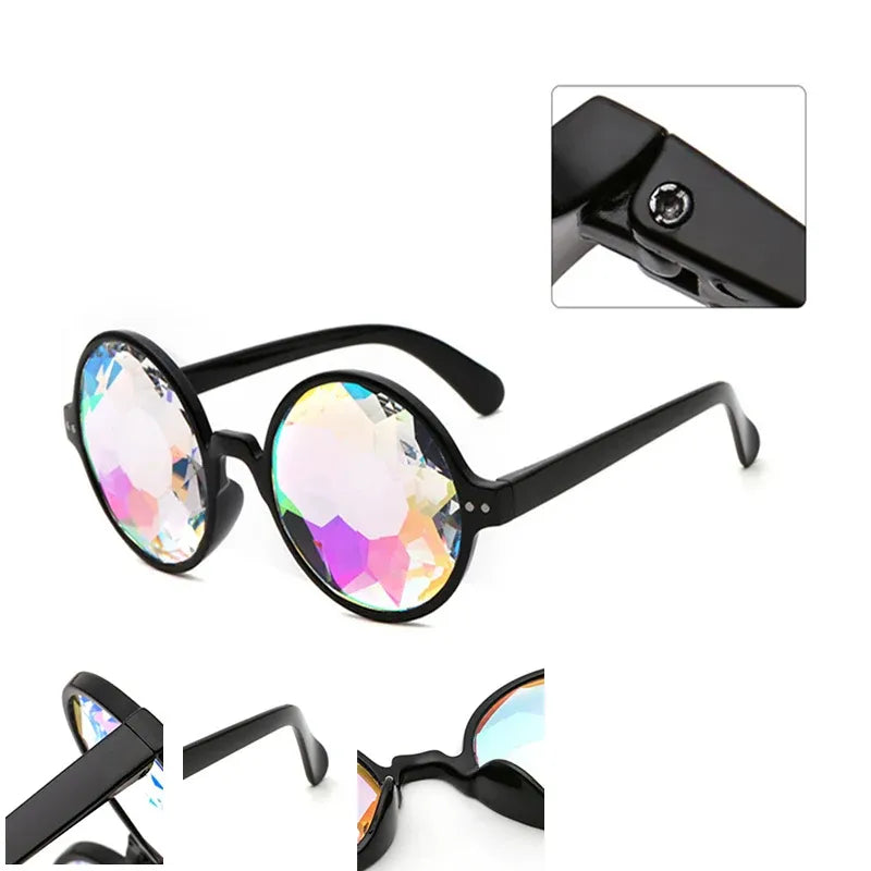 Festival Rave Kaleidoscope Glasses Prism Lens Crystal Effect Party Sunglasses - Pink