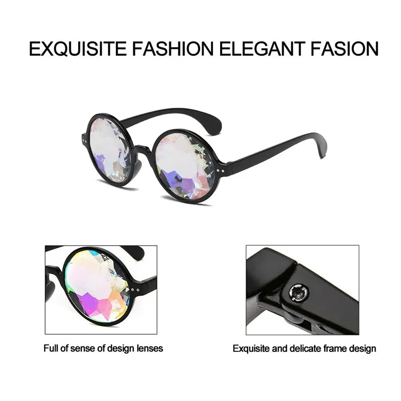 Festival Rave Kaleidoscope Glasses Prism Lens Crystal Effect Party Sunglasses - Pink