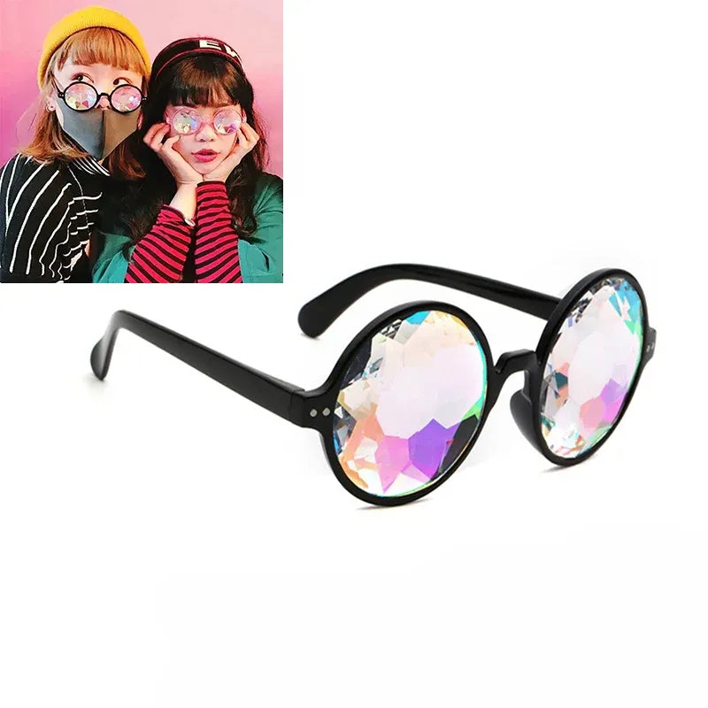 Festival Rave Kaleidoscope Glasses Prism Lens Crystal Effect Party Sunglasses - Pink