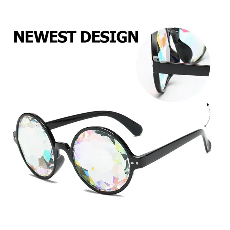 Festival Rave Kaleidoscope Glasses Prism Lens Crystal Effect Party Sunglasses - Pink