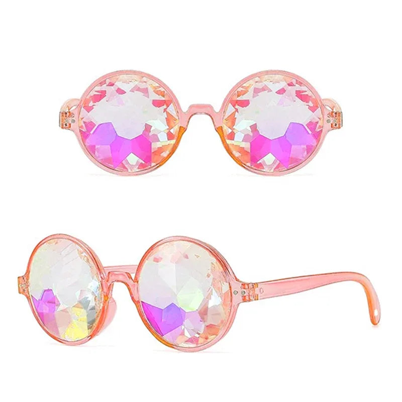 Festival Rave Kaleidoscope Glasses Prism Lens Crystal Effect Party Sunglasses - Pink