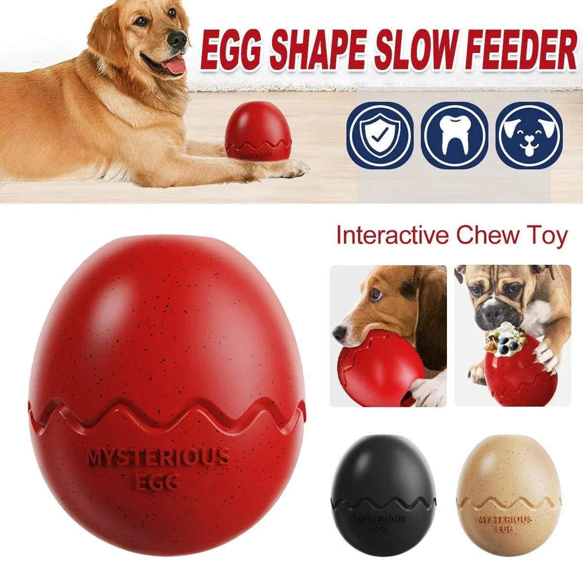 Licking Dog Gnawing Toy Slow Feeder Dinosaur Eggs Interactive Slow Food Dog Toy - Red