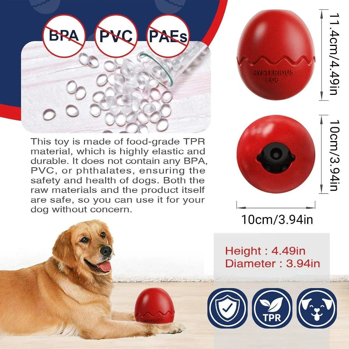 Licking Dog Gnawing Toy Slow Feeder Dinosaur Eggs Interactive Slow Food Dog Toy - Red