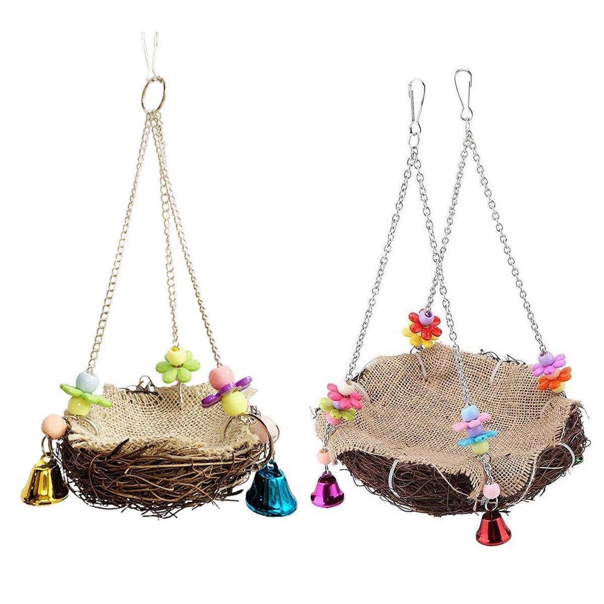 Bird Parrot Swing Stand Rattan Nest Hanging Basket Chew Toy for Small Medium Pet - S-12cm