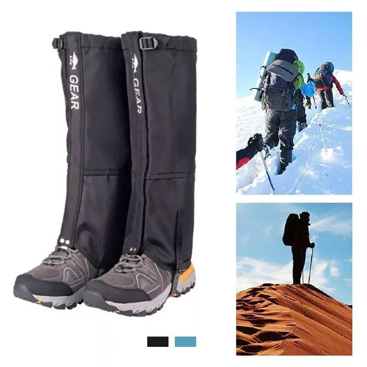 Waterproof Gaiters Snowproof Sandproof Leg Cover Hiking Skiing Outdoor Gear - Black-L