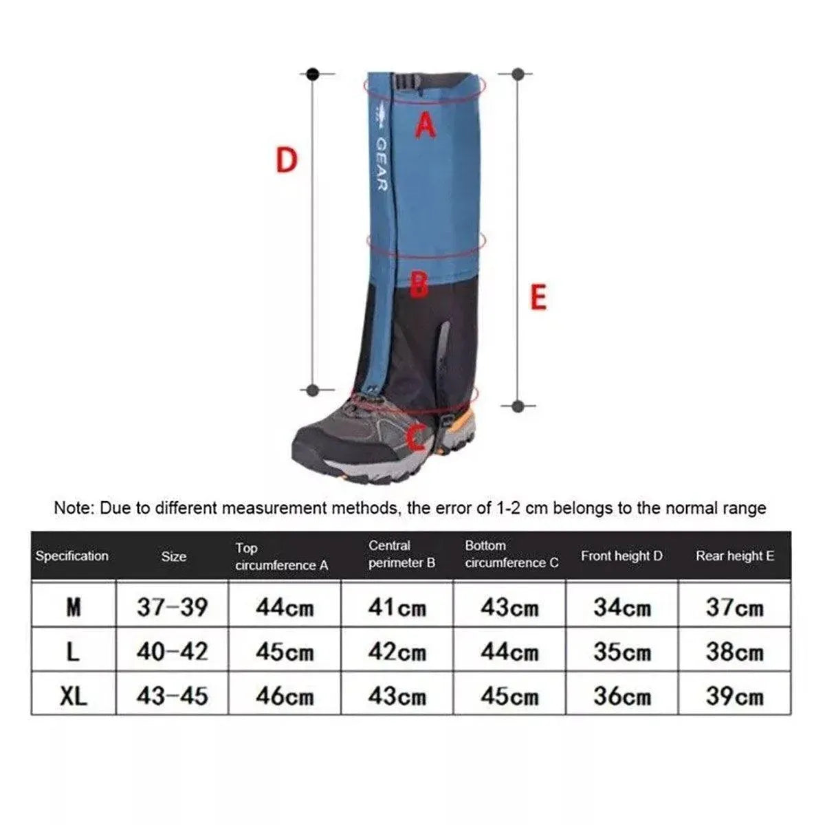 Waterproof Gaiters Snowproof Sandproof Leg Cover Hiking Skiing Outdoor Gear - Black-L