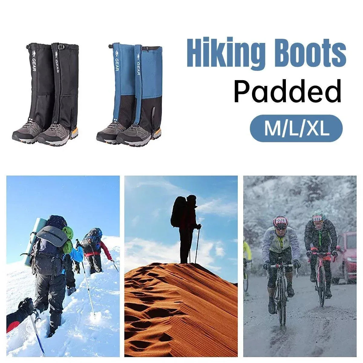 Waterproof Gaiters Snowproof Sandproof Leg Cover Hiking Skiing Outdoor Gear - Black-L