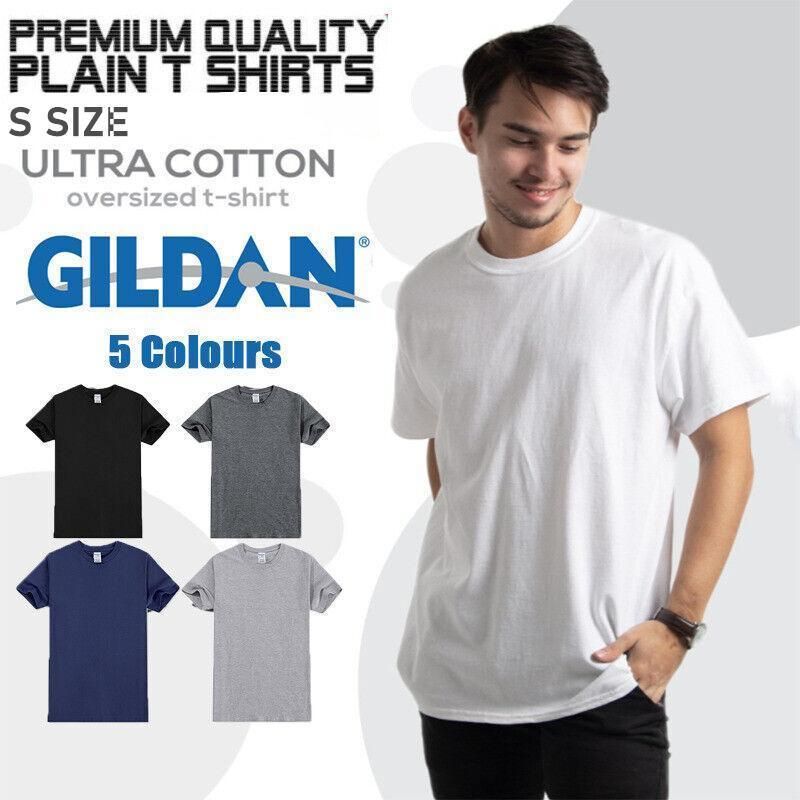 S Size Gildan Men T-shirt Plain Blank 100% premium Cotton Basic Tee Short Sleeve 76000 - White