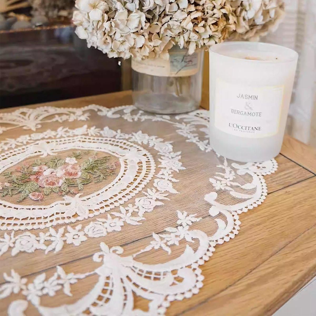 4 Pack Retro Lace Oval Placemats 31x42cm French Crochet Doilies 4 Colors Set - Sky Blue